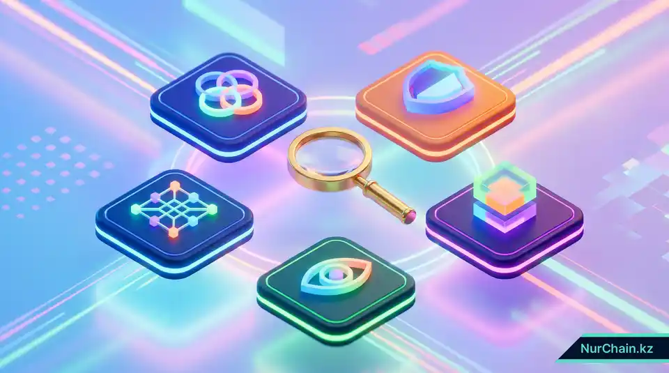 Увеличительное стекло, анализирующее пять парящих цифровых платформ, что иллюстрирует процесс оценки глобальных систем работы с документами.