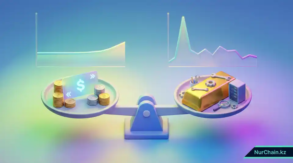 3D-визуализация моделей ценообразования, сравнивающая стоимость подписки с крупными первоначальными инвестициями в индивидуальную разработку.