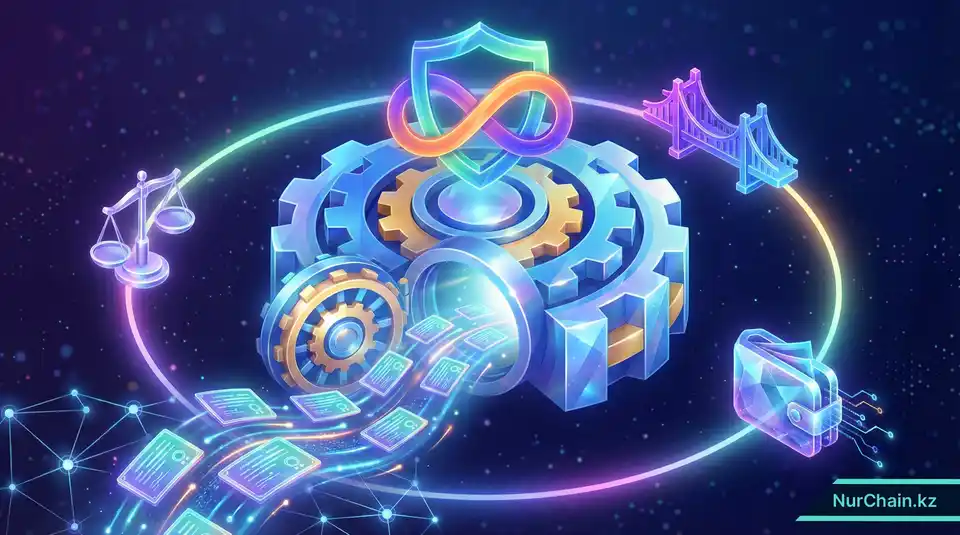 Итоговая 3D-иллюстрация, изображающая защищенное хранилище, бесконечный поток сертификатов и глобальную сеть цифрового доверия.