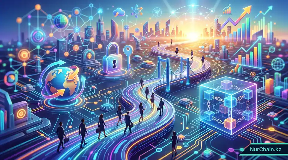 Итоговая 3D-инфографика, показывающая дорожную карту компонентов цифровой автономии, ведущую к глобальным портативным достижениям.