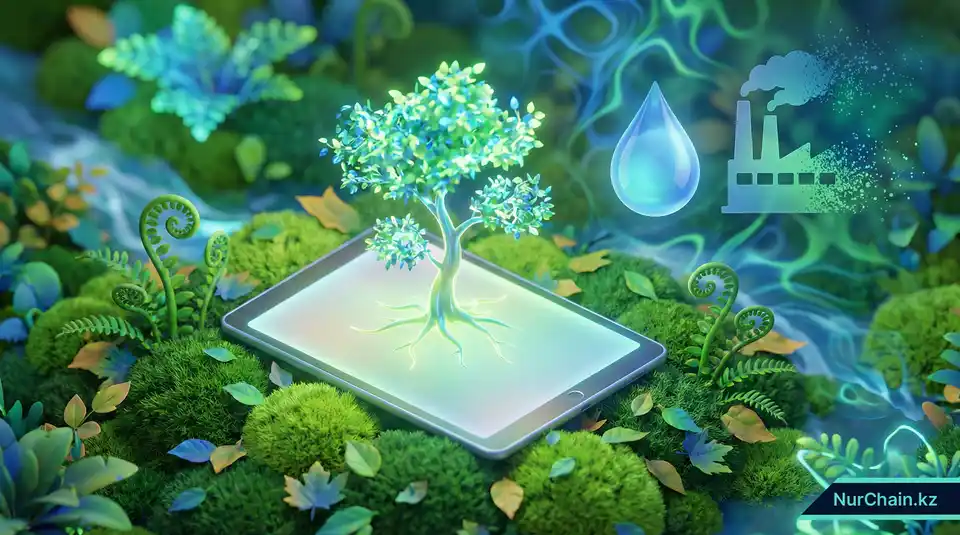 Дерево, растущее из цифрового планшета, что символизирует экологичность и «зеленую» природу цифровых дипломов.