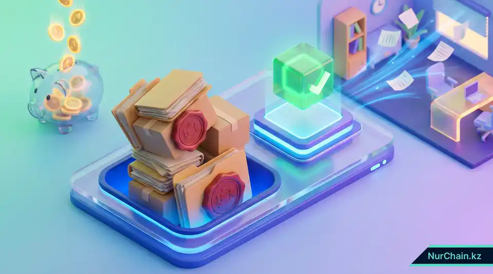 Цифровые весы, показывающие, как блокчейн-дипломы снижают нагрузку и затраты на бумажный документооборот.