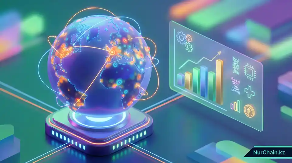 3D-глобус с тепловыми картами и графиками данных, показывающими мобильность выпускников и закономерности карьерного успеха.