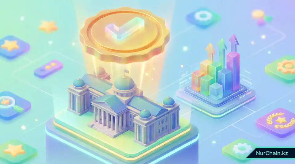 Здание университета со светящейся галочкой и растущими графиками, символизирующими глобальный престиж и рост в рейтингах.