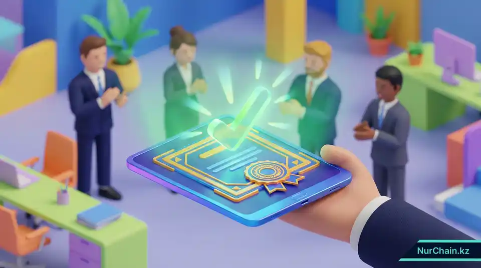 Цифровой планшет с отметкой об успешной проверке диплома для работодателя, олицетворяющий доверие и мгновенную верификацию.