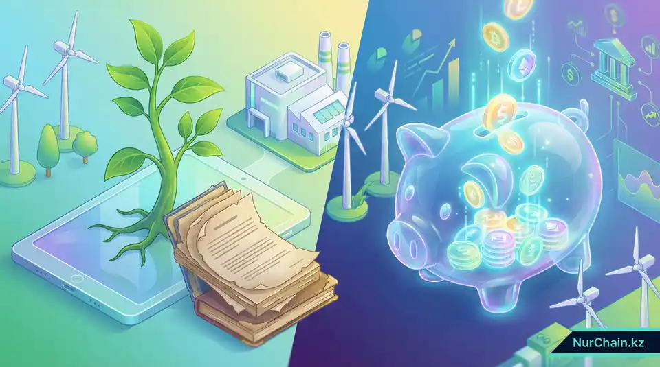 Инфографика, изображающая растение, растущее из планшета, и копилку, что символизирует устойчивое развитие и рост доходов от индустрии.