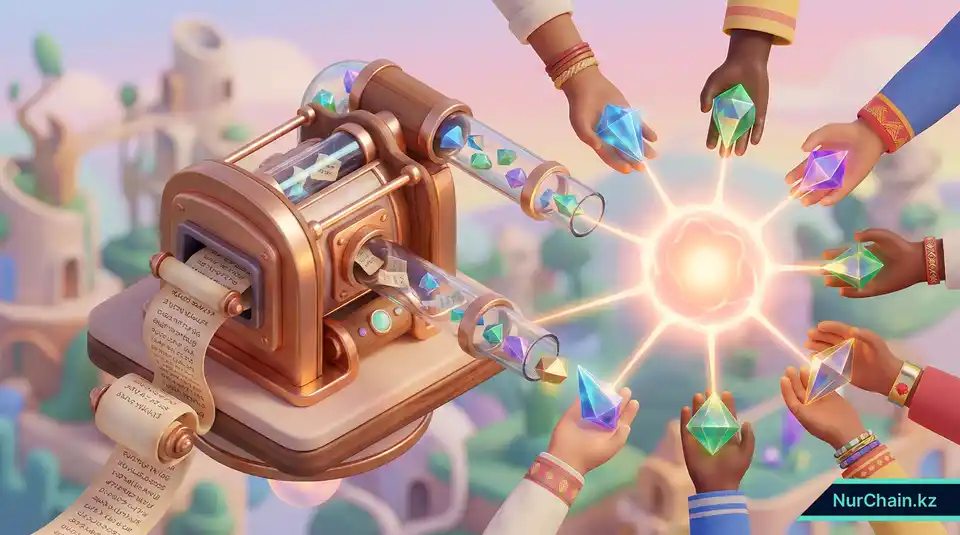 Итоговая инфографика трансформации бумажных документов в цифровые NFT-кристаллы, олицетворяющая доверие и инновации.