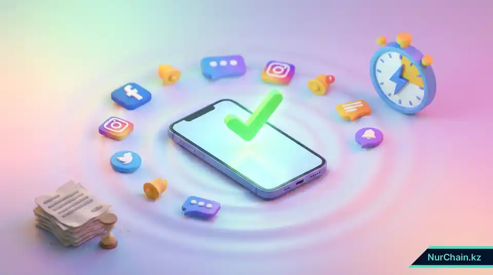 Верификация цифрового диплома на смартфоне с зеленой галочкой и визуализацией охвата в социальных сетях.