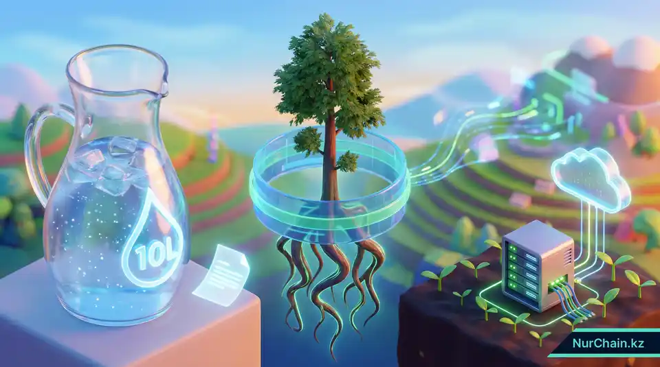 3D-визуализация, демонстрирующая экономию воды и древесины, достигнутую благодаря переходу от физических бумажных дипломов к цифровым документам.