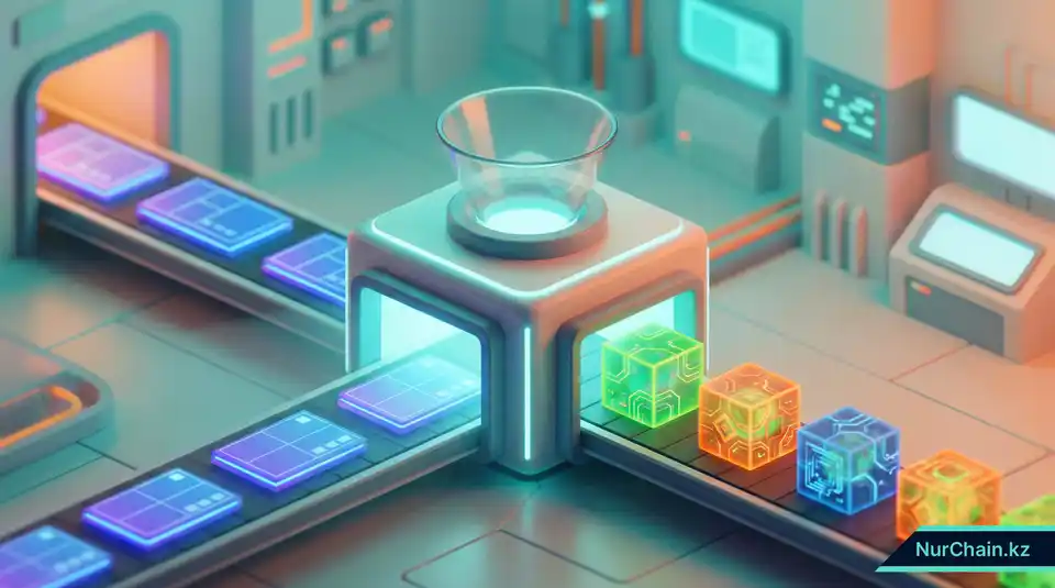 3D-инфографика, показывающая процесс преобразования таблиц баз данных SQL в защищенные блоки данных блокчейна.