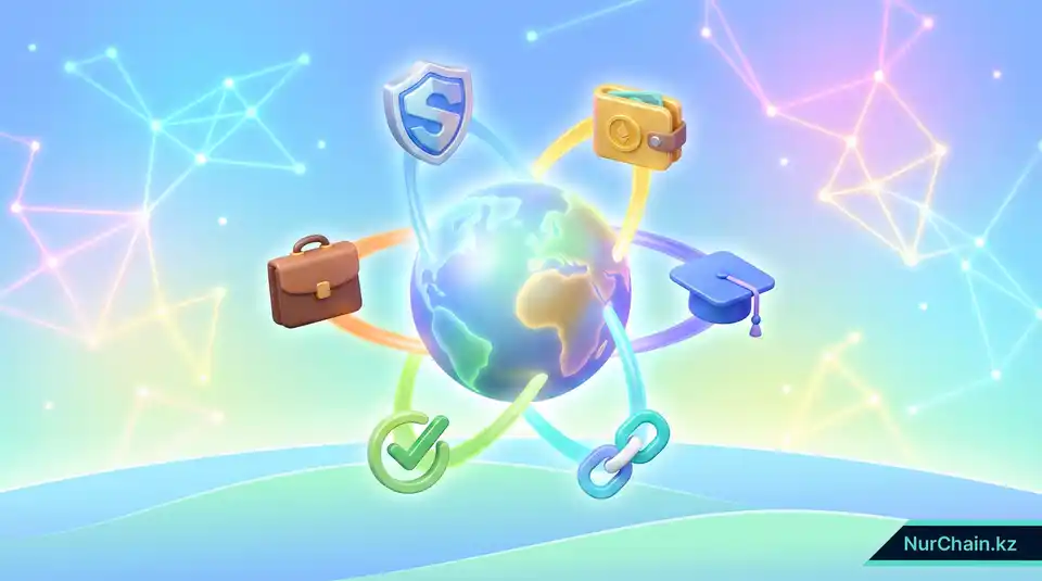 Итоговая 3D-графика, изображающая глобус в окружении символов доверия, безопасности и глобальной мобильности академических документов.