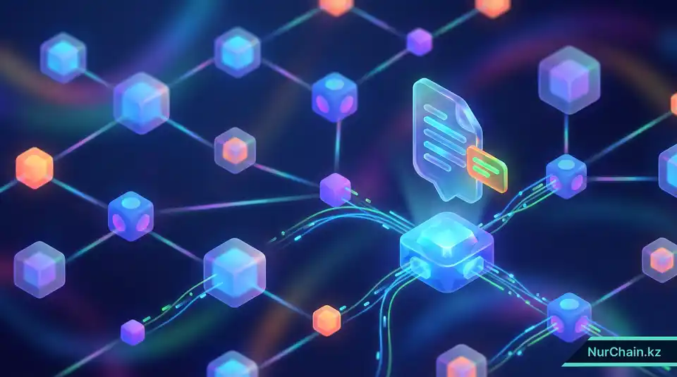 3D-представление децентрализованного хранилища IPFS, где цифровой документ распределяется по сети узлов.