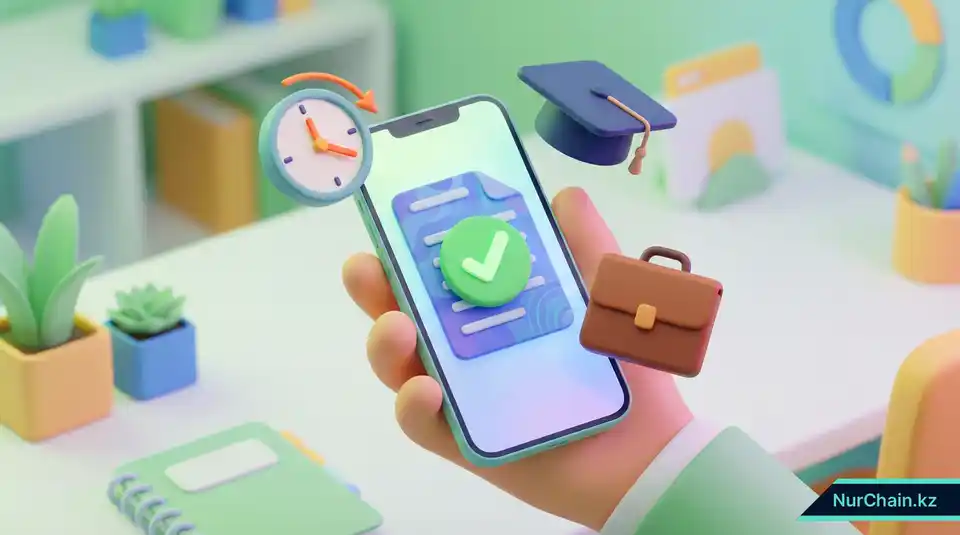 3D-иллюстрация смартфона с отметкой об успешной проверке, подчеркивающая удобство и скорость работы для работодателей.