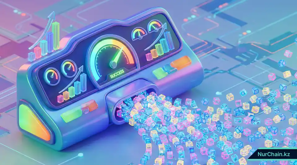 3D-панель мониторинга с графиками и датчиками, отображающая метрики высокоскоростного выпуска NFT для полномасштабного внедрения.