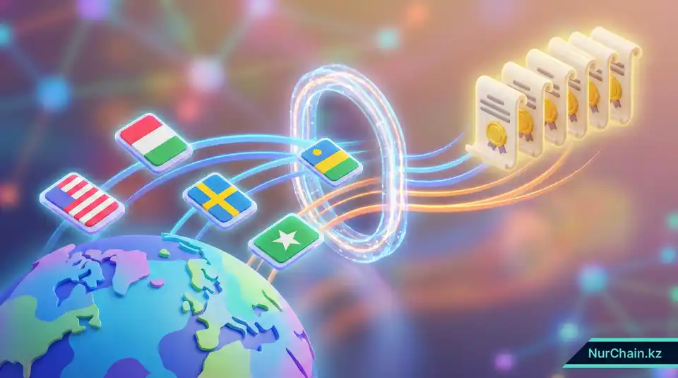 3D-карта, на которой иностранные цифровые дипломы направляются в центральный портал для прохождения процедуры официального признания и нострификации.