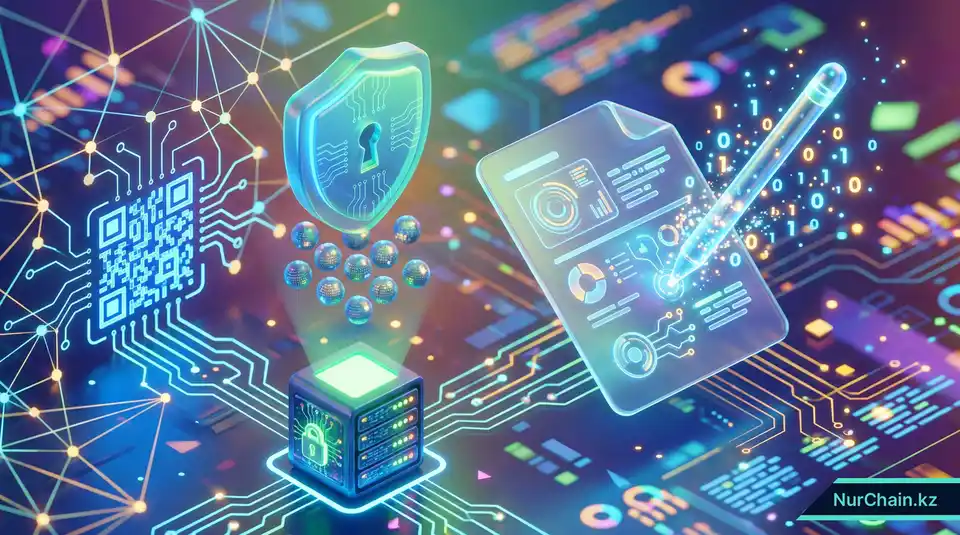 3D-иллюстрация цифрового диплома с электронной подписью, щитом конфиденциальности и QR-кодом для соблюдения нормативных требований.