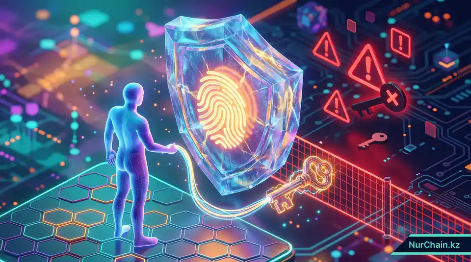 Защищенное 3D-изображение щита цифровой идентичности и иконки отпечатка пальца для обеспечения кибербезопасности в образовании.