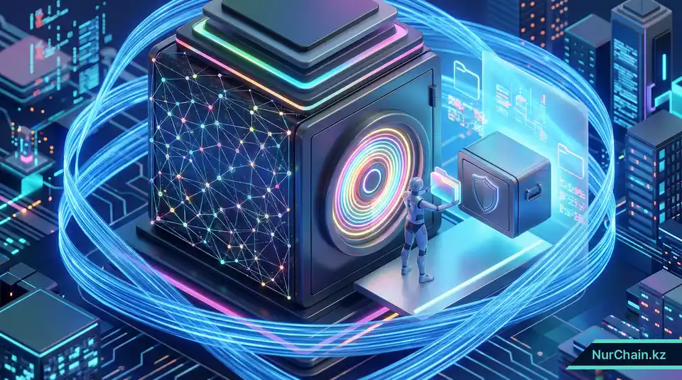 3D-иллюстрация высокотехнологичного хранилища и безопасного перемещения данных, представляющая стратегии по минимизации юридических рисков.