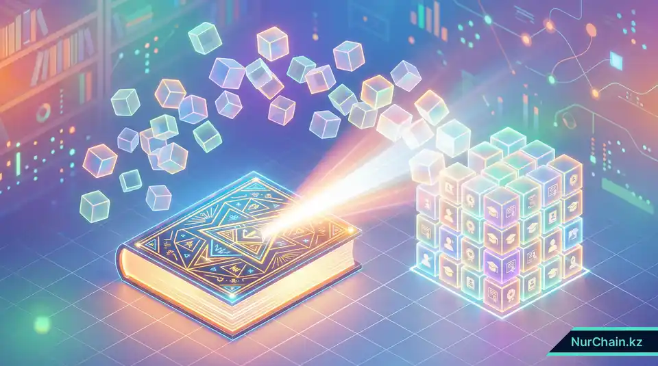 3D-иллюстрация книги «Цифровой кодекс», упорядочивающей хаотичные данные в структурированную систему управления образованием.