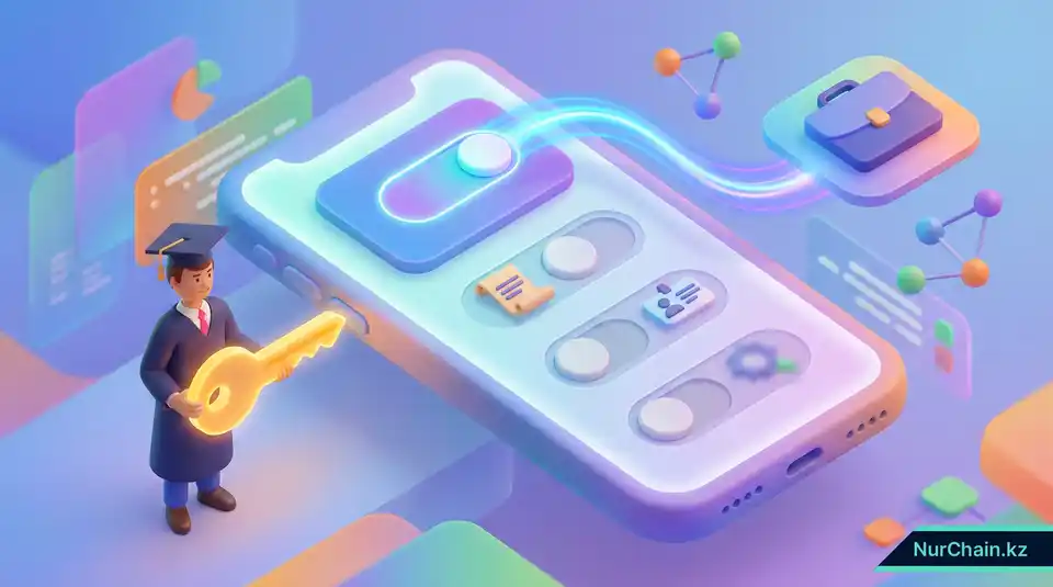 Студент использует цифровой кошелек для выборочного предоставления доступа к своим академическим оценкам работодателю.