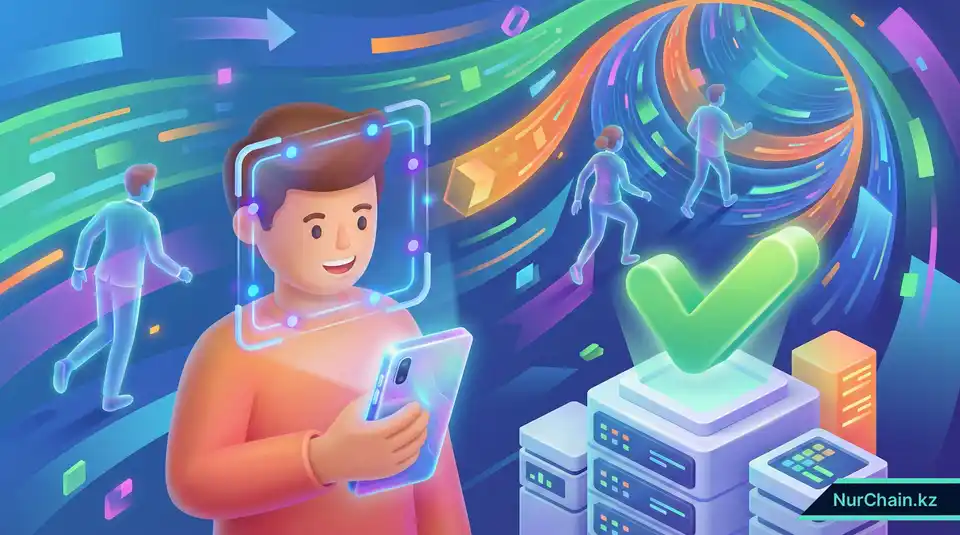 3D-иллюстрация сканирования лица на смартфоне для быстрого онбординга клиентов в технологичной среде.