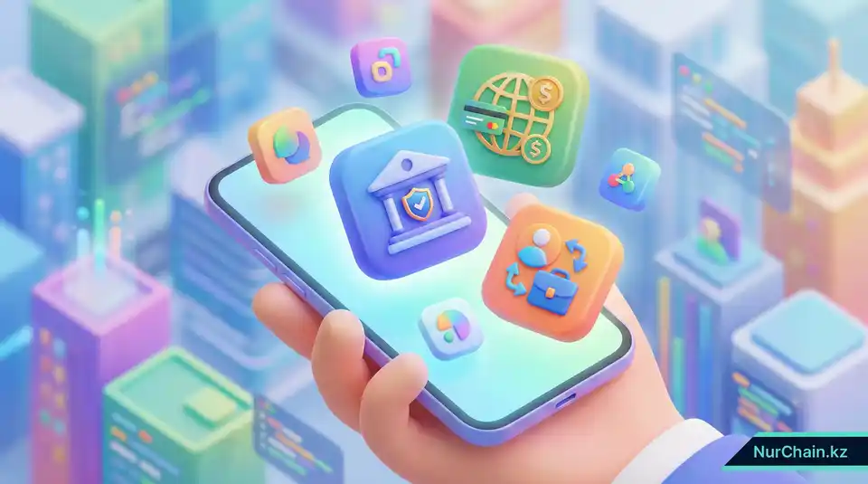 Изометрический 3D-вид смартфона с различными приложениями для хранения и передачи цифровых документов.