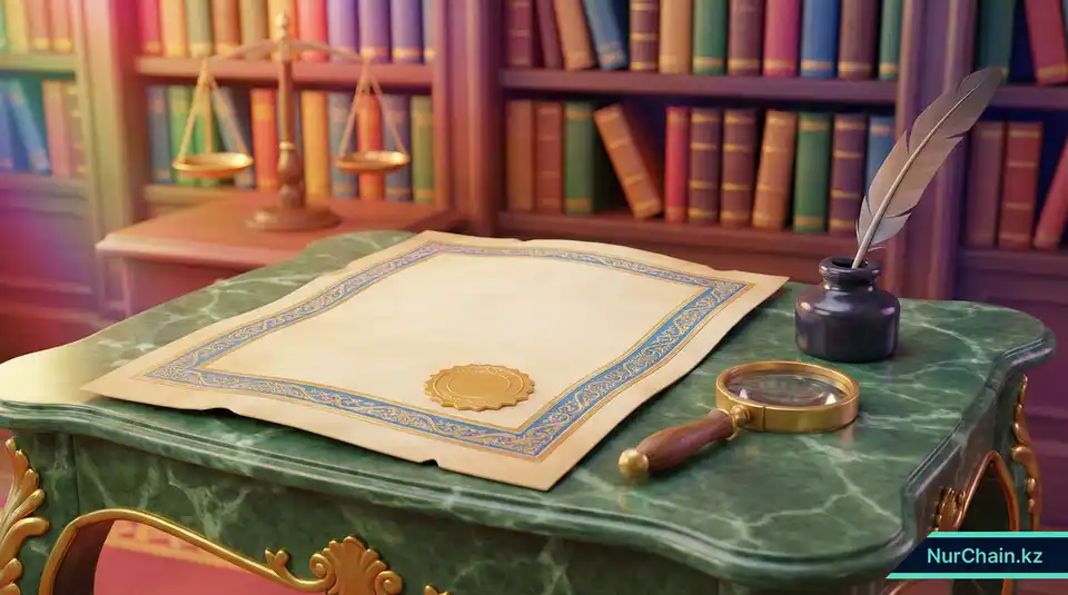 Качественный бумажный диплом с золотой печатью на мраморном столе в интерьере библиотеки, символизирующий официальное использование.