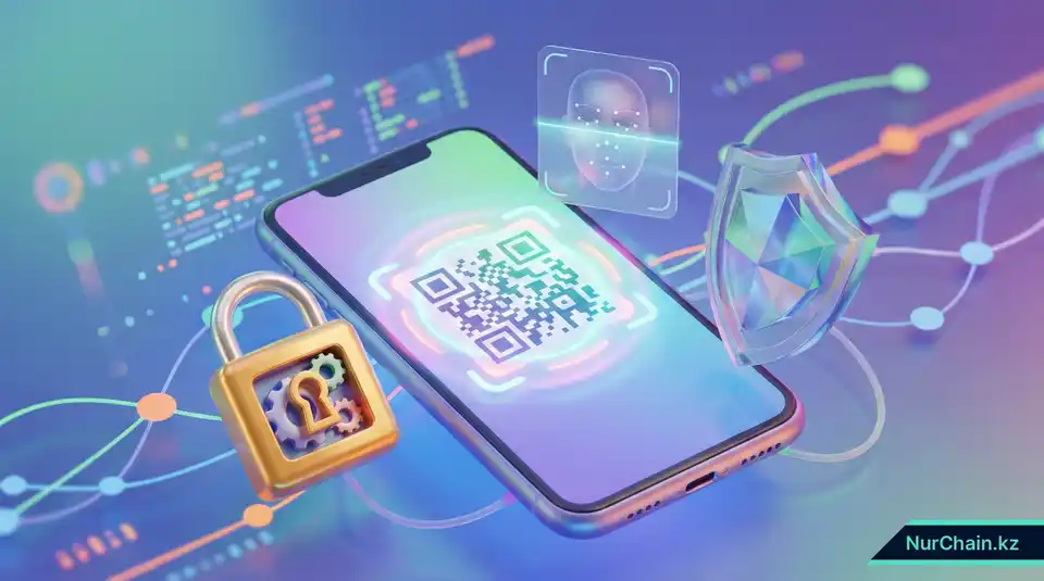 Функции безопасности защищенного приложения для документов, включая динамические QR-коды, биометрическую аутентификацию и иконки цифровых замков.