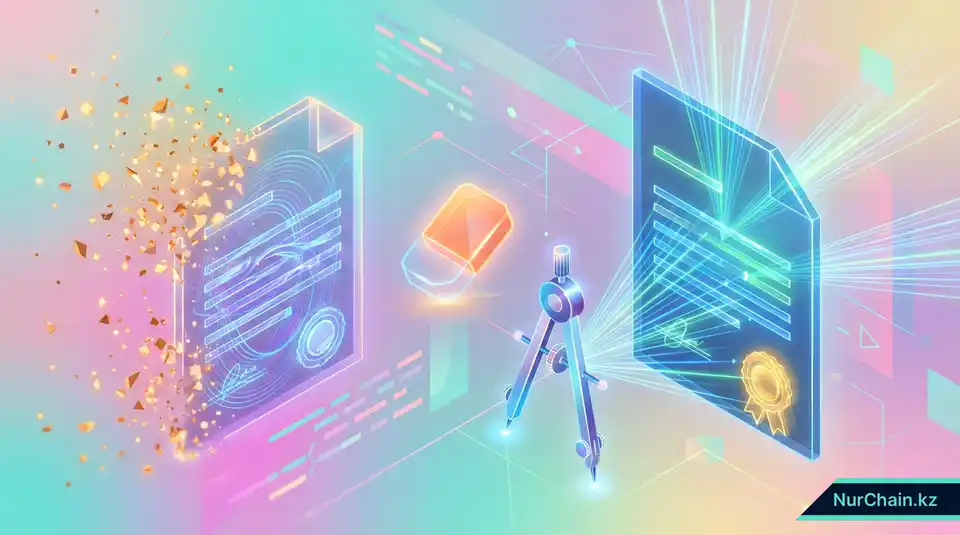 3D-иллюстрация процесса аннулирования и перевыпуска цифрового документа для исправления ошибок в данных.