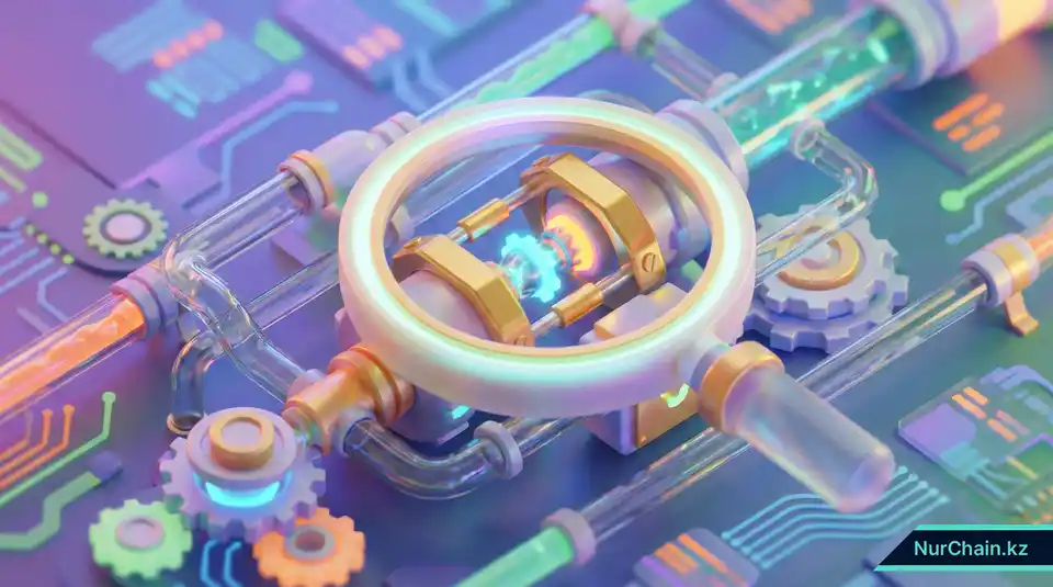 Увеличительное стекло, проверяющее стеклянный механизм на наличие уязвимостей, что символизирует аудит смарт-контрактов.