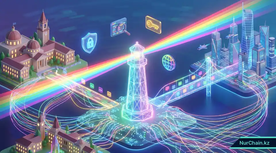 Итоговая трехмерная иллюстрация надежного цифрового моста между образованием и рынком труда, построенного на проверенной академической честности.