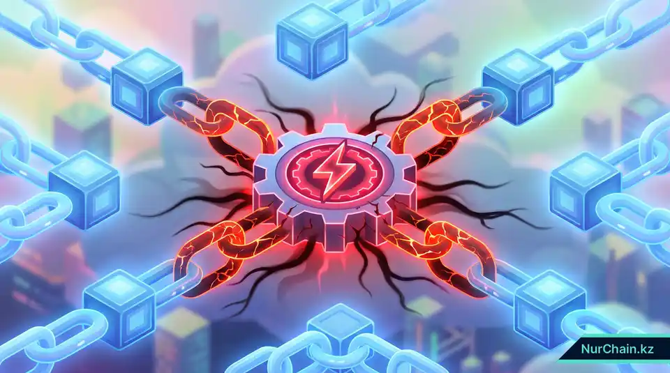 Трехмерная визуализация атаки на цепочку поставок: шестерня центрального поставщика заражает сеть университетских институтов.