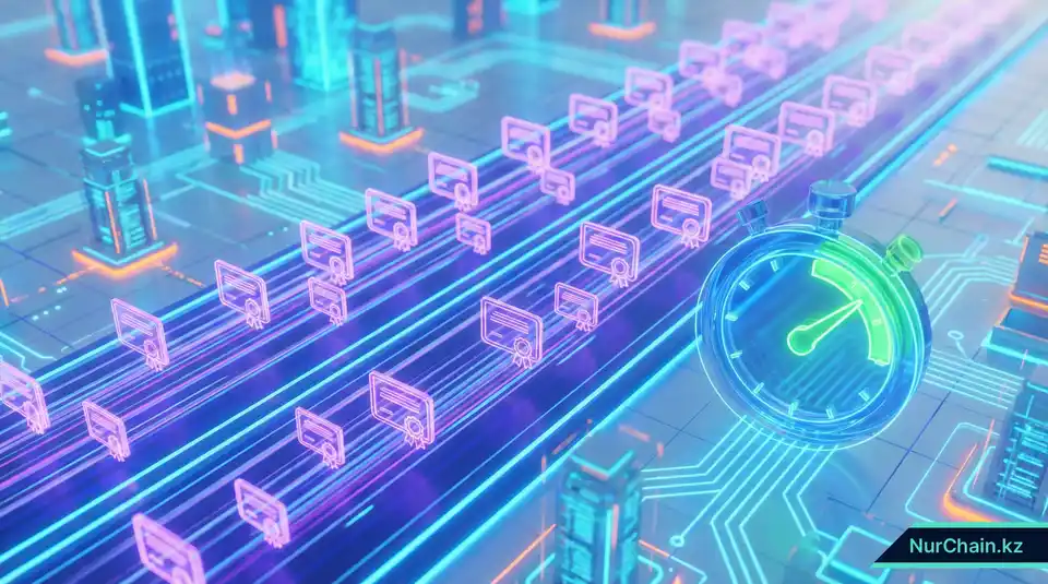 Изометрический вид высокоскоростной цифровой магистрали для массового выпуска документов в масштабируемой блокчейн-сети.