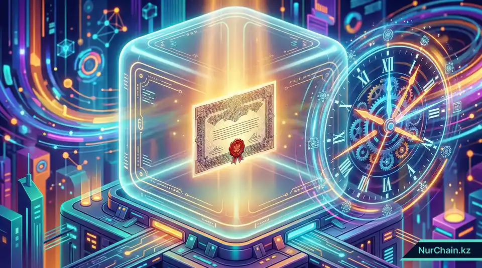 Цифровое академическое хранилище, защищающее диплом на протяжении нескольких десятилетий, символизируя долгосрочное хранение документов.