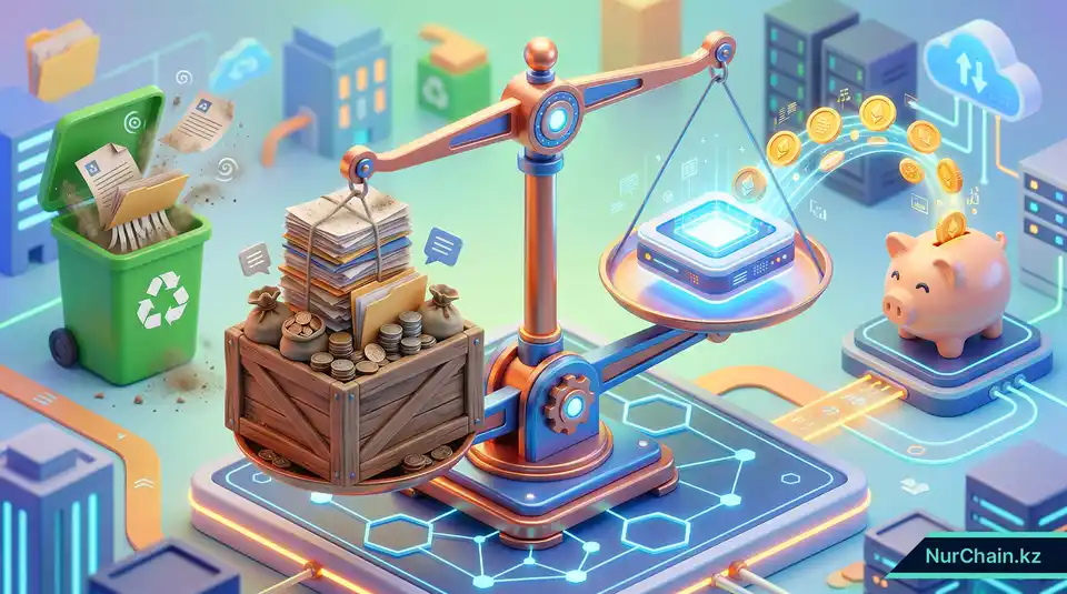 Трехмерная визуализация того, как университет сокращает расходы, заменяя громоздкий бумажный документооборот современным автоматизированным блокчейн-узлом.