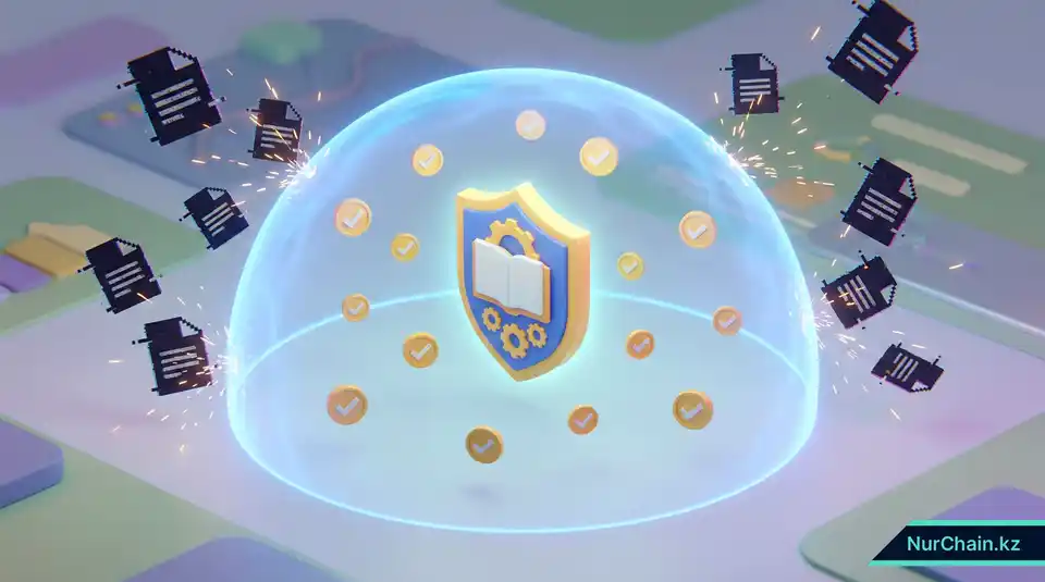 Щит университета, защищенный цифровым куполом от поддельных документов, иллюстрирующий репутационный ROI.