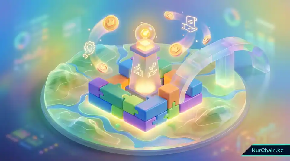 3D графика, показывающая стратегическую комбинацию блоков финансирования и грантов, используемых для создания цифровой инфраструктуры.