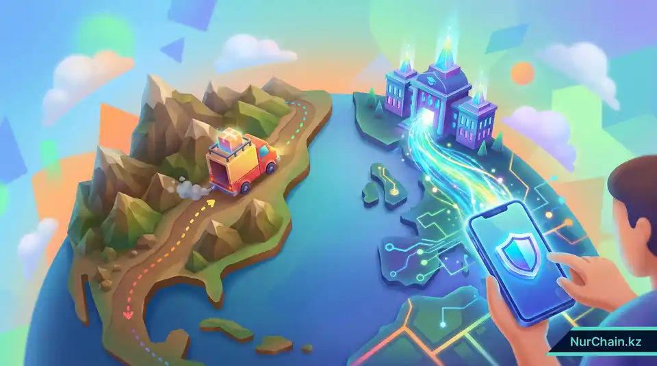 3D-глобус, противопоставляющий физическую доставку документов мгновенной цифровой передаче данных в кошелек на смартфоне.