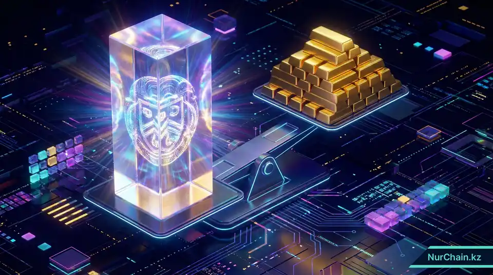 Цифровые 3D-весы, взвешивающие сияющую колонну доверия университету и золотые слитки, что иллюстрирует денежную ценность репутации.