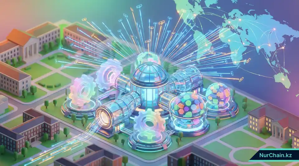 Крупный университетский кампус с высокообъемной обработкой цифровых дипломов, символизирующий масштабируемость и инфраструктуру корпоративного уровня.