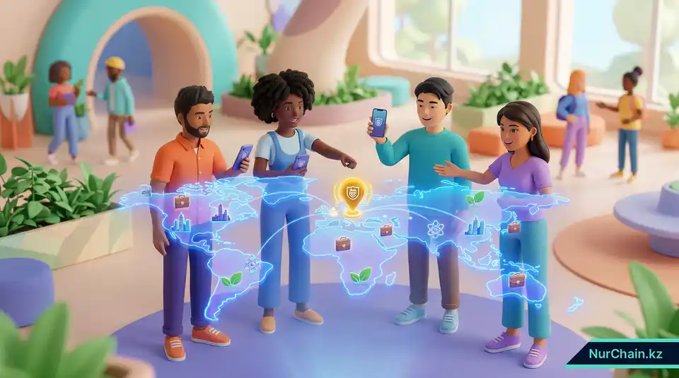 Студенты, изучающие глобальную карту карьеры, связанную с их университетом, что отражает влияние технологий на выбор места обучения.