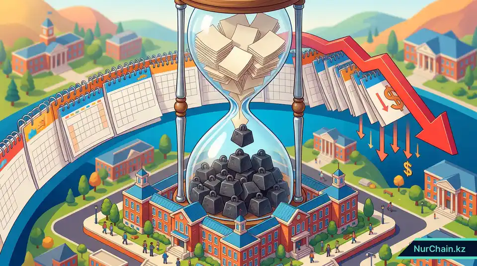 3D-иллюстрация, изображающая финансовое бремя и потребность в пространстве для хранения бумажных документов в течение 50 лет.