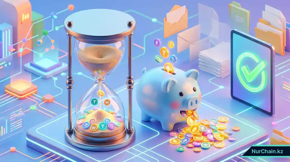 3D-инфографика с копилкой и цифровым планшетом, символизирующая экономию административных расходов и снижение нагрузки на университет.