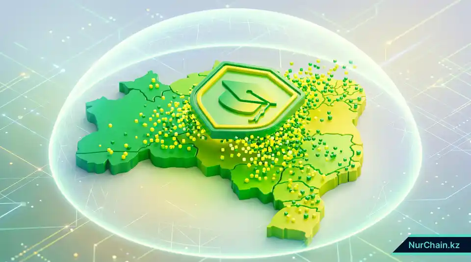 3D-карта Бразилии с защищенной цифровой печатью и потоками блоков данных, представляющая национальный мандат на цифровые дипломы.