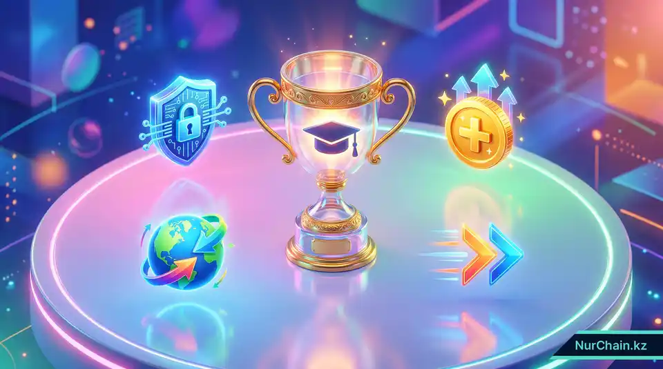 Итоговая 3D-инфографика с трофеем и символами безопасности, мобильности и окупаемости инвестиций в сфере цифровых документов.