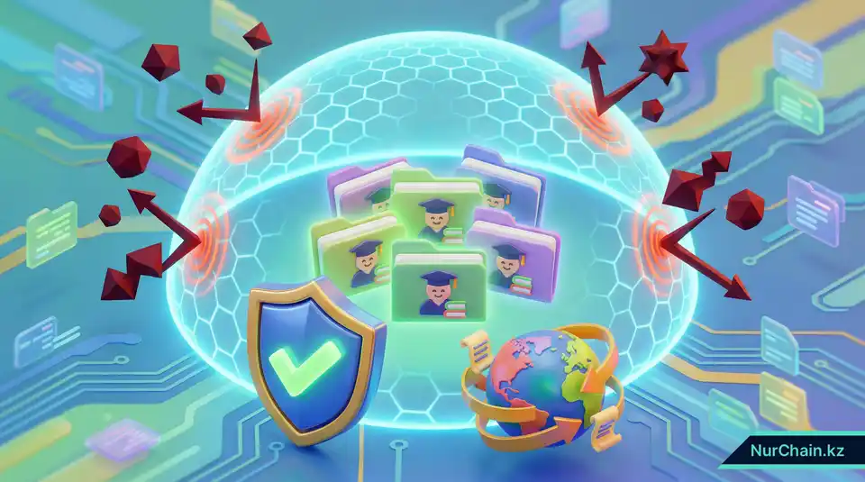 3D-визуализация безопасности, соблюдения конфиденциальности данных и снижения рисков для цифровых записей университета.