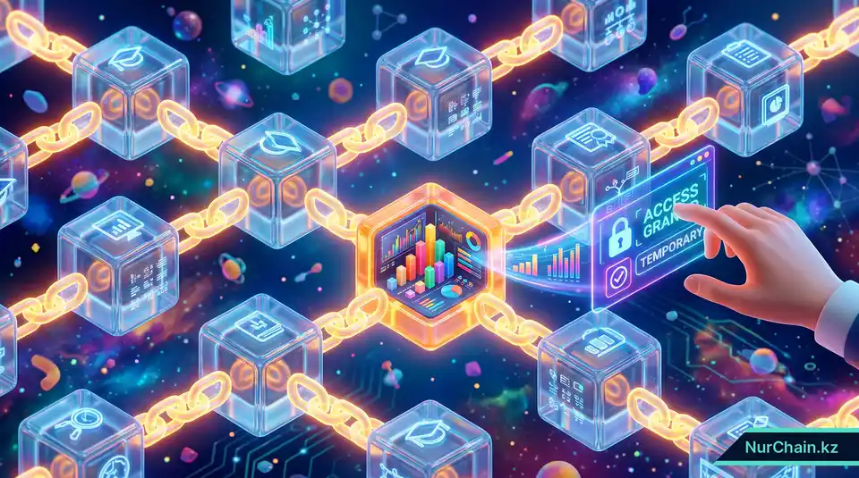 Децентрализованная выписка на блокчейне, показывающая связанные узлы академических записей под управлением студента.