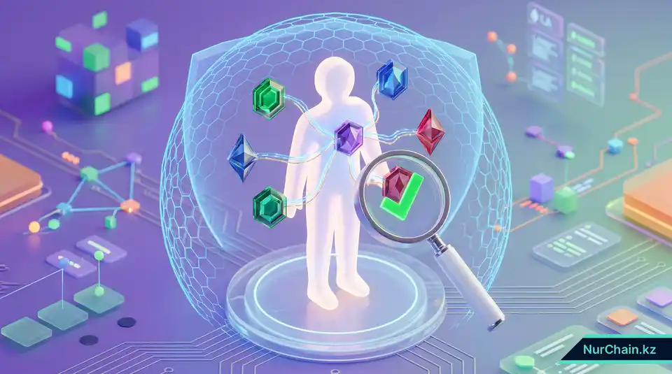 3D-графика Soulbound-токенов как непередаваемых цифровых значков, привязанных к цифровой личности человека для защиты от подделок.