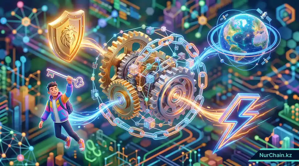 Итоговая 3D-иллюстрация, демонстрирующая синергию доверия, безопасности и расширения возможностей студентов благодаря технологии блокчейн.