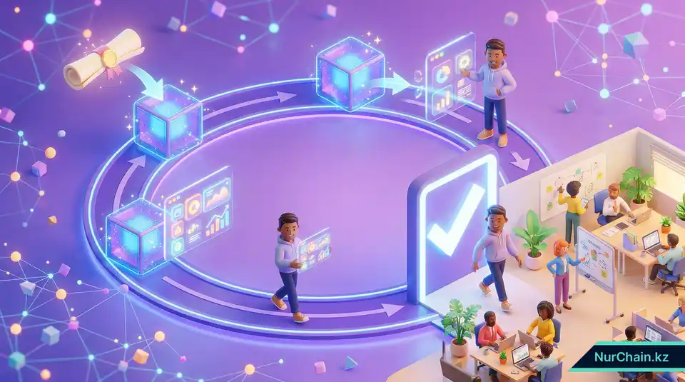 3D-диаграмма жизненного цикла, показывающая трансформацию академического достижения в функциональный инструмент в метавселенной.